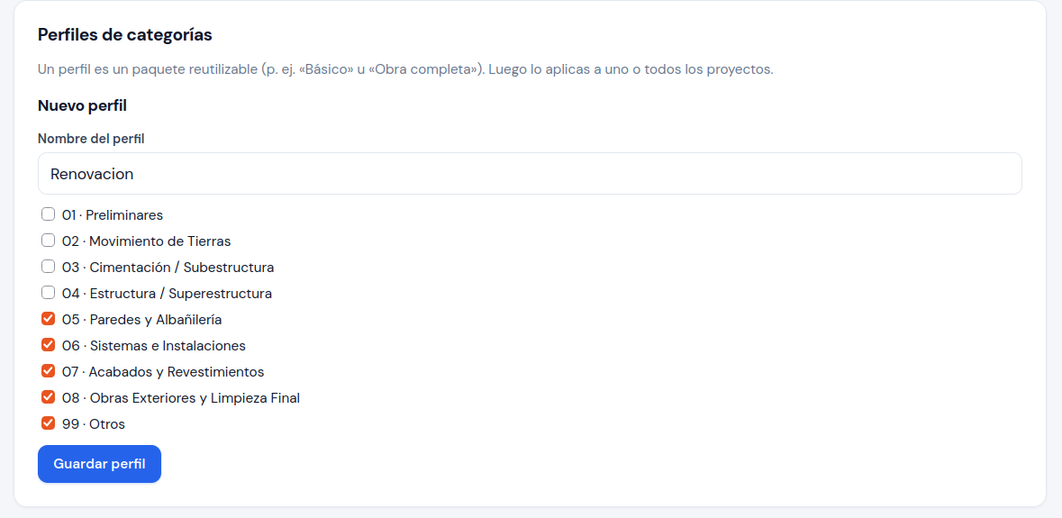 Perfil Renovacion con cinco capítulos marcados