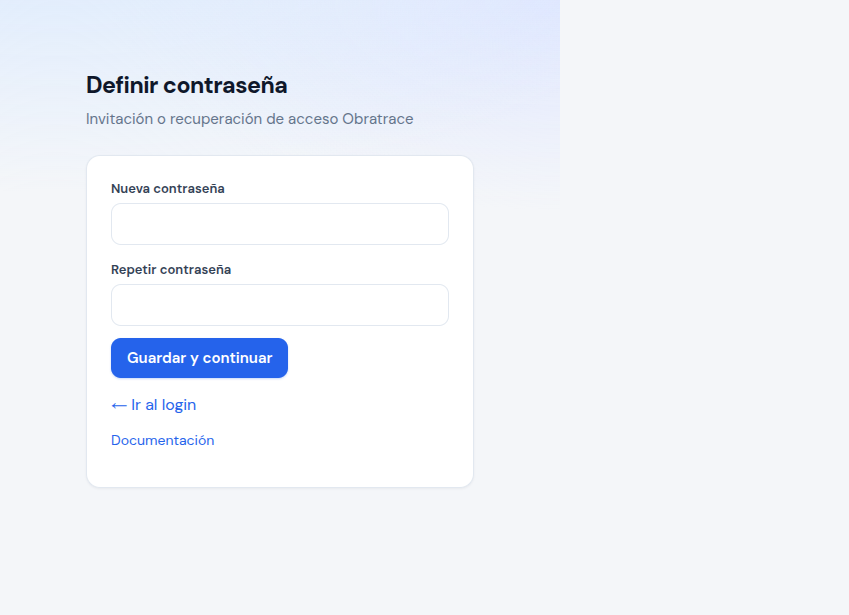 Formulario para definir la contraseña