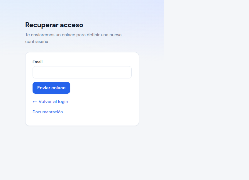 Pantalla Recuperar acceso