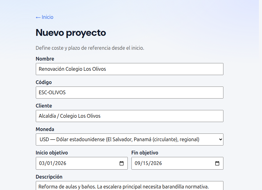 Formulario Nuevo proyecto